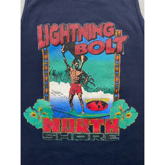 VTG 80s LIGHTNING BOLT SURFBOARD CO. Tank Top T Shirt XL North Shore Made In USA - Picture 2 of 9